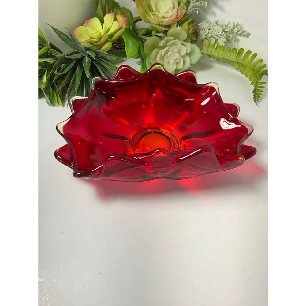 Viking Vintage Ruby Red Georgian Glass Dish
